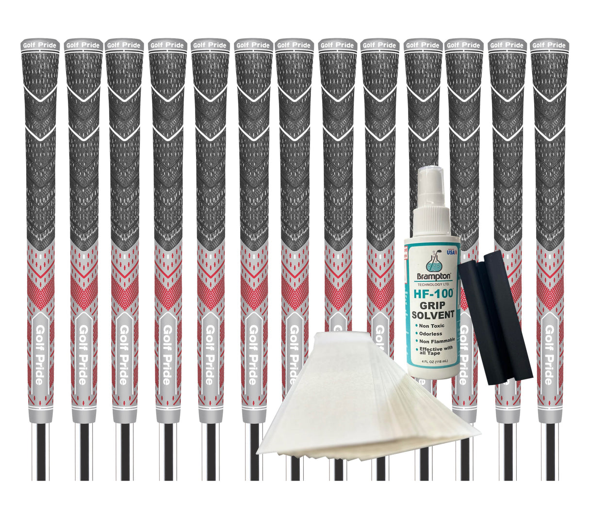 Golf Pride MCC TEAMS Plus4 Standard Grip (Grey/Red) - 13pcs + Golf Grip Kit