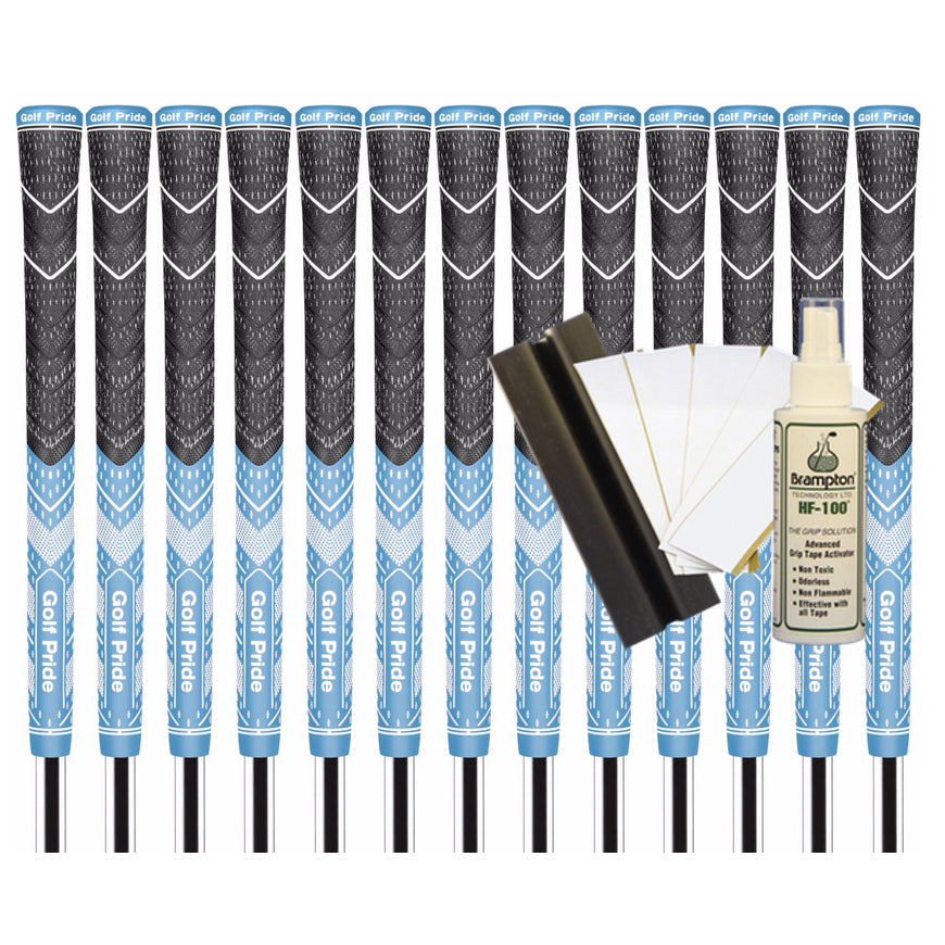 Golf Pride MCC Plus4 Teams Standard Grip (Light Blue/White) - 13pcs + Golf Grip Kit